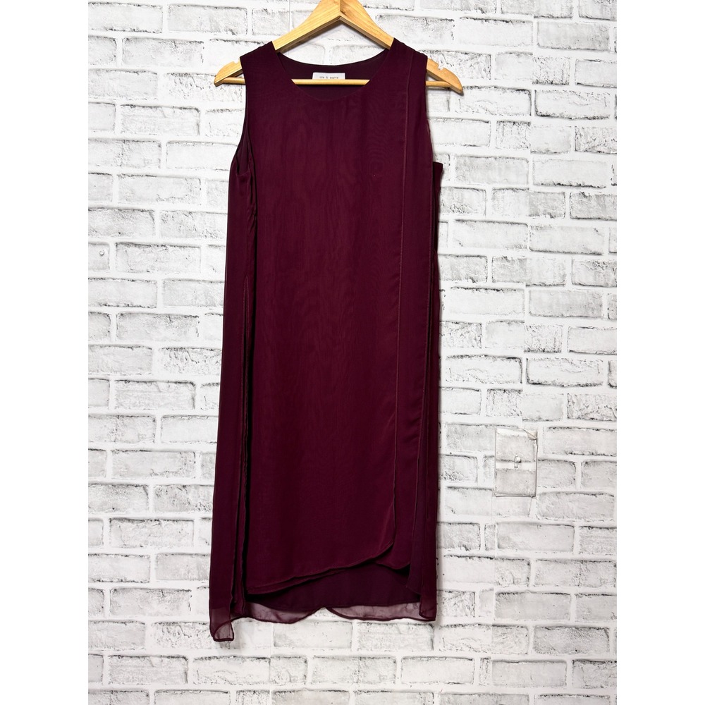 Lola & Sophie Burgundy Layered‎ Silk Trim Sleeveless Shift Dress Womens Small